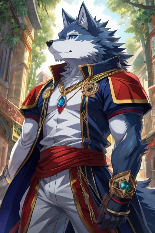 Anime Wolf,blue eyes,Wearing a white shirt,Stand in front of Mt, Furry wolf, Anthropomorphic wolves, High-quality fanart, Furry anime, Very very beautiful furry art, an Anthropomorphic wolf, Anthropomorphic wolf, High-quality anime art style, Anthropomorphic wolf脸, Anime style, Official Art, fursona art