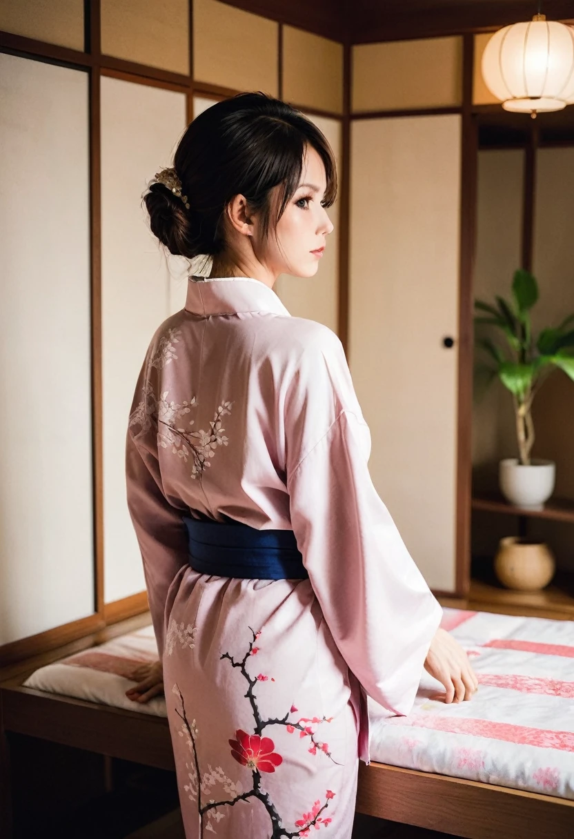 Woman with a tattoo on her back、Back view、Private room、yukata