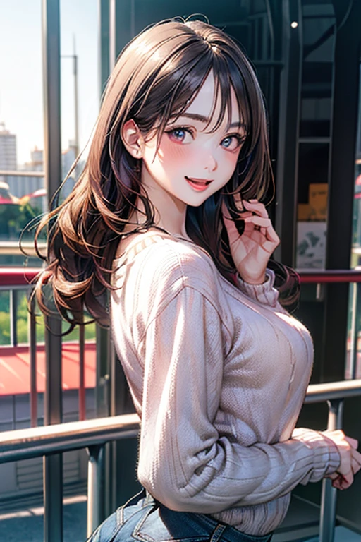 Open the chest、Cardigan、laughter、Room、8K、Delicate face、Delicate face、Simple background