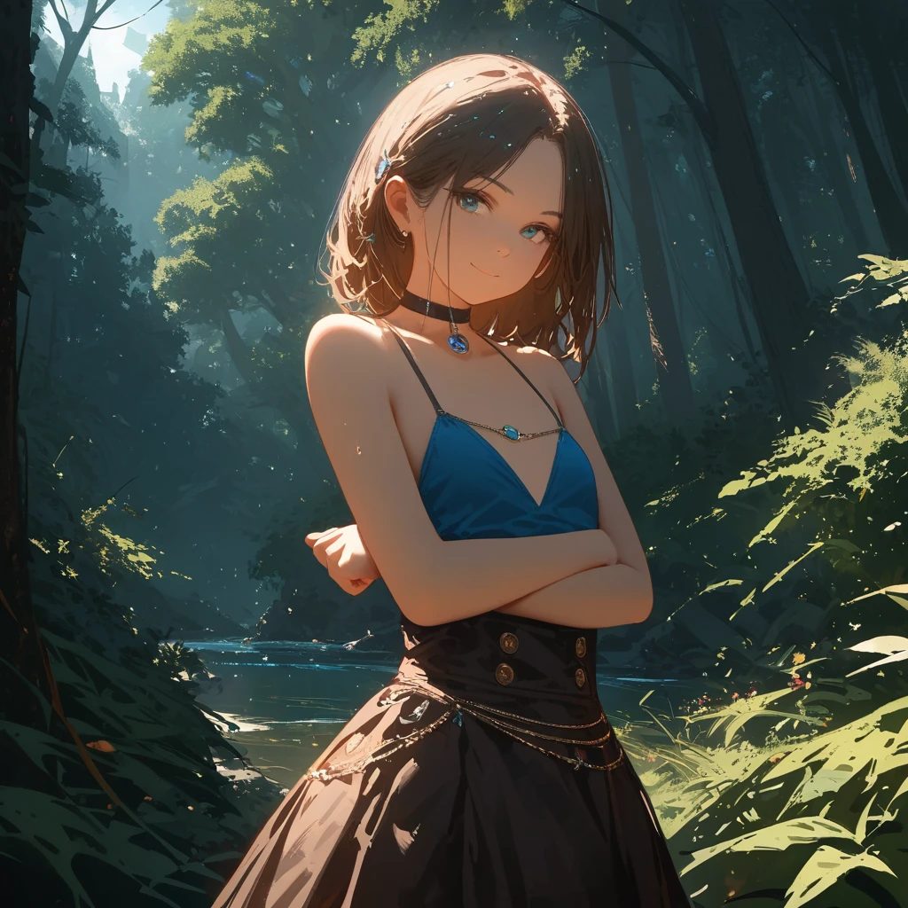 /draw (((Alice))) from alice_in_wonderland, (()), arms_crossed, flat_chest, highest realism, photographic_detail, perfect_clarity, perfect_detail, nai4, warm_lighting, detailed_ambiance, ((perfect_flat_chest)), ((8k resolution)). ((ultra realistic by Jeremy Mann and Rembrandt)). ((volumetric lighting by Marton Bobzert)). ((super wide angle)). high detail. sharp focus. ((photorealistic by Ed Blinkey)). makeup. ((small)). oiled skin. tanned skin. (waist chain). cowboy_pose. choker. ((clever smirk)). fishnets. ((oak_forest)), dripping wet, fishnets