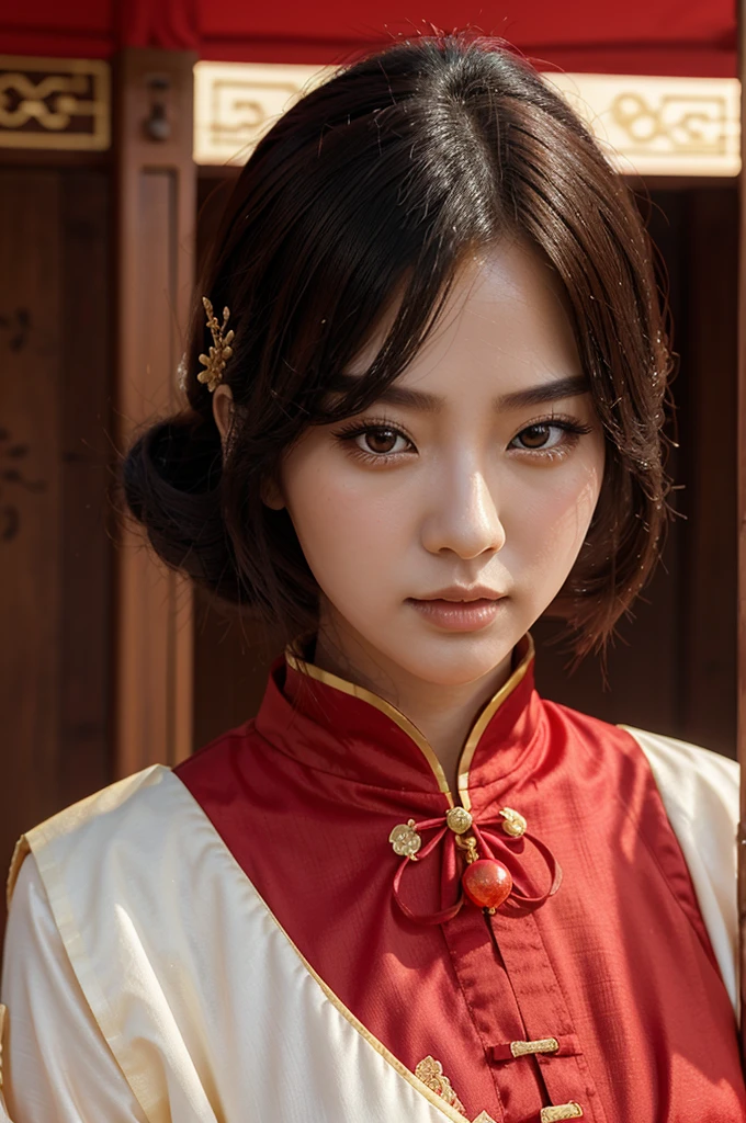 Chinese style, hanfu, beautiful women, detailed face, red costume, palace, manhwa