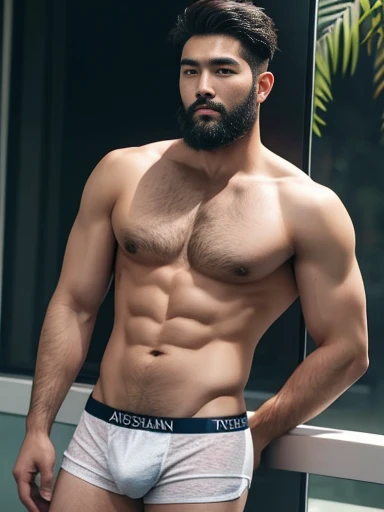 Asian male model in a underwear, handsome Asia guy, handsome man, Take the whole body, photography, beard, a little beard, men&#39;s underwear, underwear, Portrait, Look at the camera, Detailed parts of the face, Manly, charming, Active Boy, sit, sit on chair, Legs open, Control and use, an angry expression, perfect anatomy, Symmetrical body, Asia boy 25-year-old, shirtless :: Highly detailed, Asia, a little six packs charming body, realistic, human skin, handsome chad chin, shirtless, handsome, lean muscle, charming, thin, Be a man, sexually charming, human skin, (Make eye contact), handsome, charming, bulge in underwear, The target will be raised., Bright backgrounds