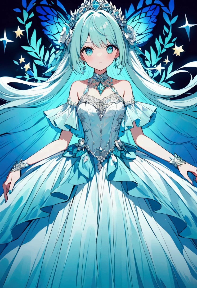 A princess wearing an aquamarine-colored dress inspired by the gemstone aquamarine Aquamarine on background Sparkling gorgeous