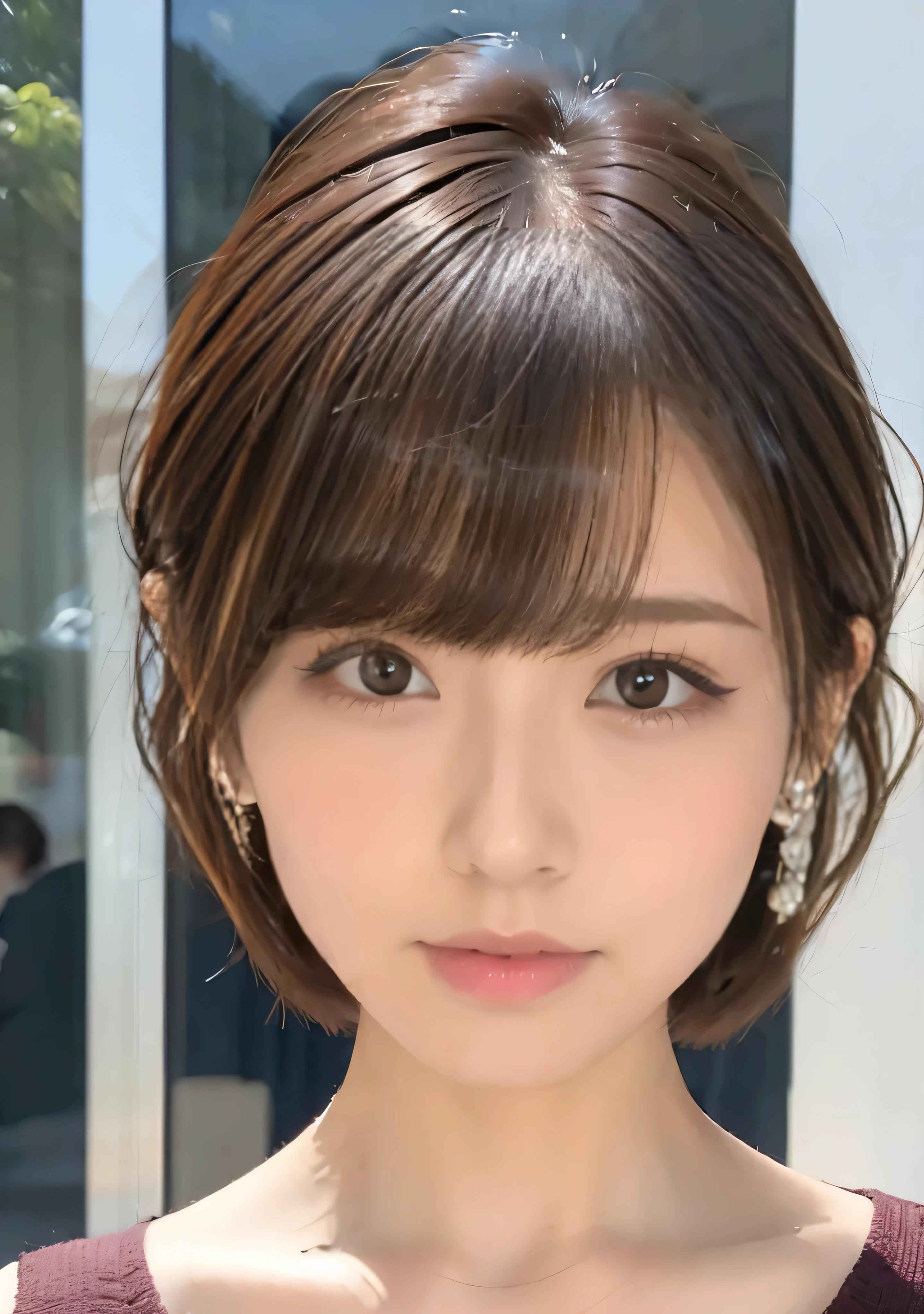 （（from front.Curved waist、Summer knitwear、Cute mini skirt、belt、Large Breasts:1.4.））、Medium Short Hair、Silver necklace and small silver earrings :1.4））、Full body photo、smile、 Caustics、Highly detailed photos、Very beautiful woman 、Ample breasts、No makeup、(8k、RAW Photos、Highest quality、masterpiece:1.2)、(Realistic、Realistic)、1 girl、((Brown Hair、Medium Short Hair、Blur the background、Looking into the camera:1.4))、
