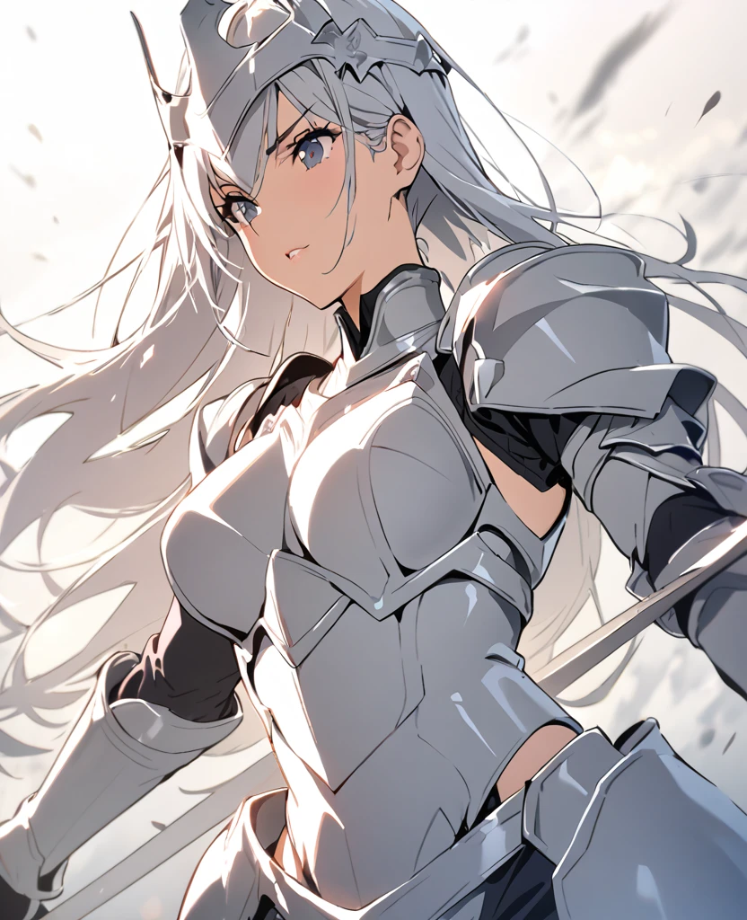 best quality,high resolution,woman,tall,small bust,armored dress knight,silver knight armor