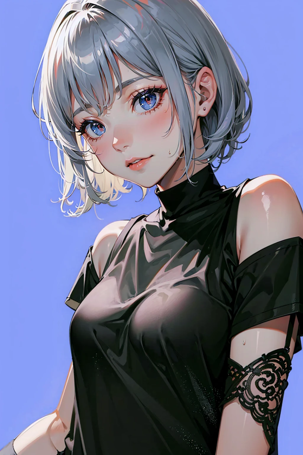 Mommy short messy gray hair with turtleneck sweater with bra very beautiful and very pretty