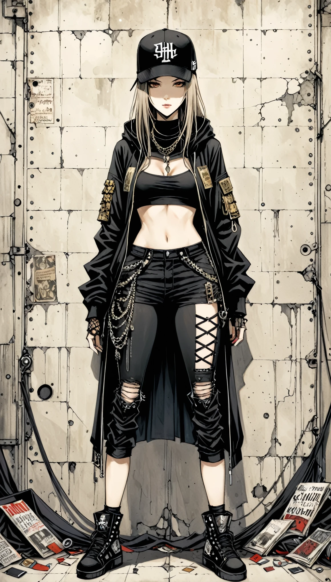 in style of Santiago Caruso,,1girl,Hip-hop style costumes,