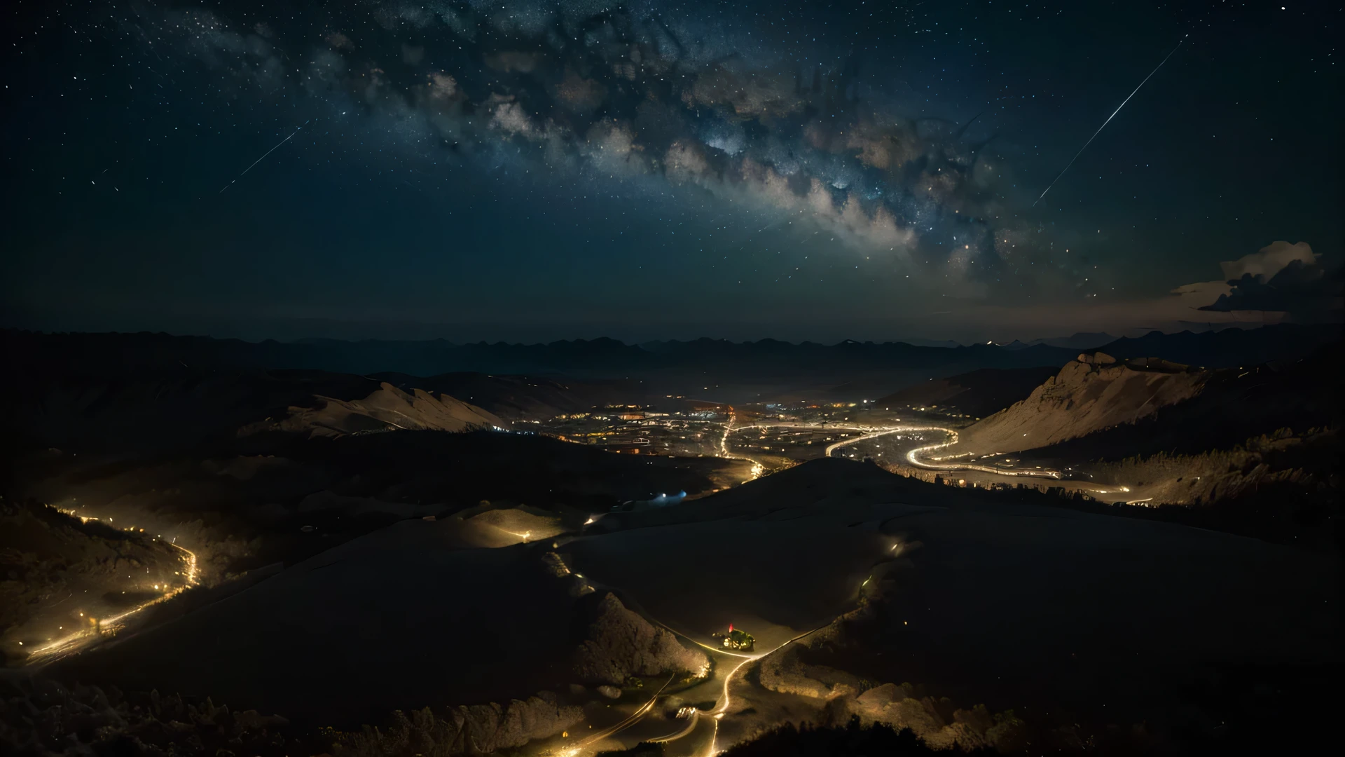 (masterpiece, 8K, UHD, photo-realistic:1.3), landscape view, just view full the night sky, looks small luminous planets