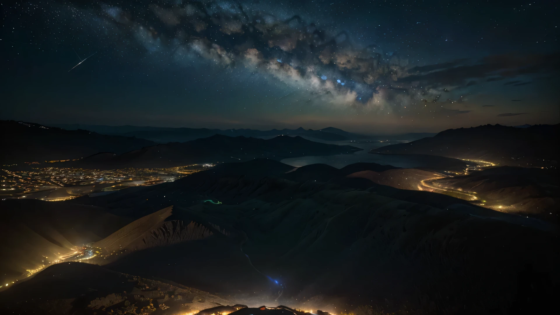 (masterpiece, 8K, UHD, photo-realistic:1.3), landscape view, just view full the night sky, looks small luminous planets
