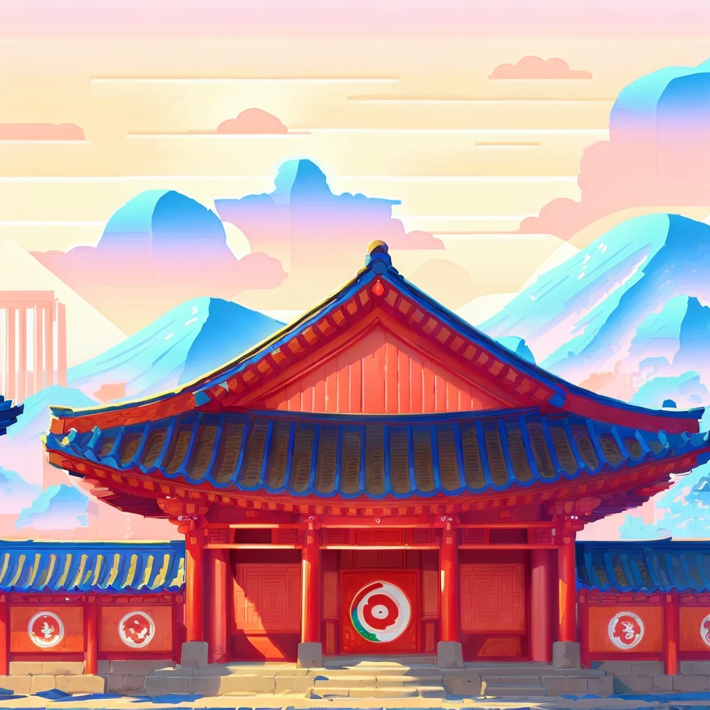 illustration：Traditional Chinese architecture，Pagoda in the background, Temple Background, Palace Background, Traditional Korean city, Korean traditional palace, Depicting the background of the temple, Dojo on the mountain, background technology, High School Background, Town Background, background technologywork, anime background technology, Anime Background, Korean Artist, Downtown Background, Pagoda Figures