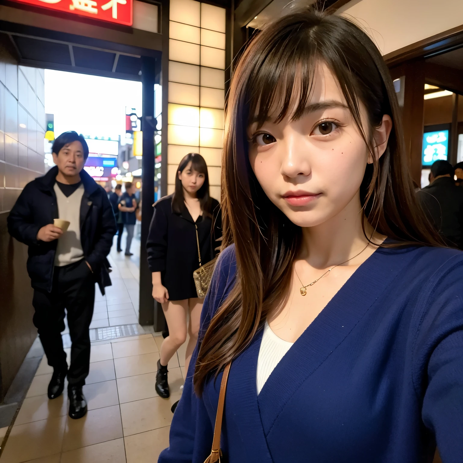 Japanese、girl、Selfie、In the background I can see a man looking towards me..