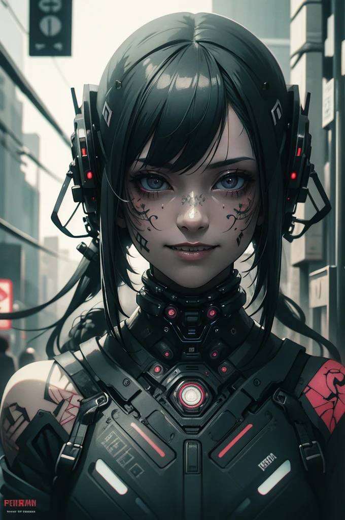 Detailed portrait cyberpunk (sks man), Woman type, Futuristic neon reflective clothing, sf, Robot parts, Ismail Inceoglu、Dragan Bibin、Hans Thoma、Greg Rutkowski、Alexandros Pilomaris、Necro、René Margit、An illustration, Perfect Face, ((tattoo)), , Matte skin, pores, Wrinkle, Ultra-detailed, Surreal,, Moody lighting, Hasselblad Award Winners, Soft Diffuse Lighting, Grin,, Machine Face, The finer details, Realistic shadows, Complex, elegant,