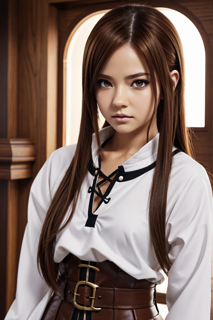 Screenshot demon slayer White girl brown hair brown eyes scar on left eye tight clothing style demon slayer anime