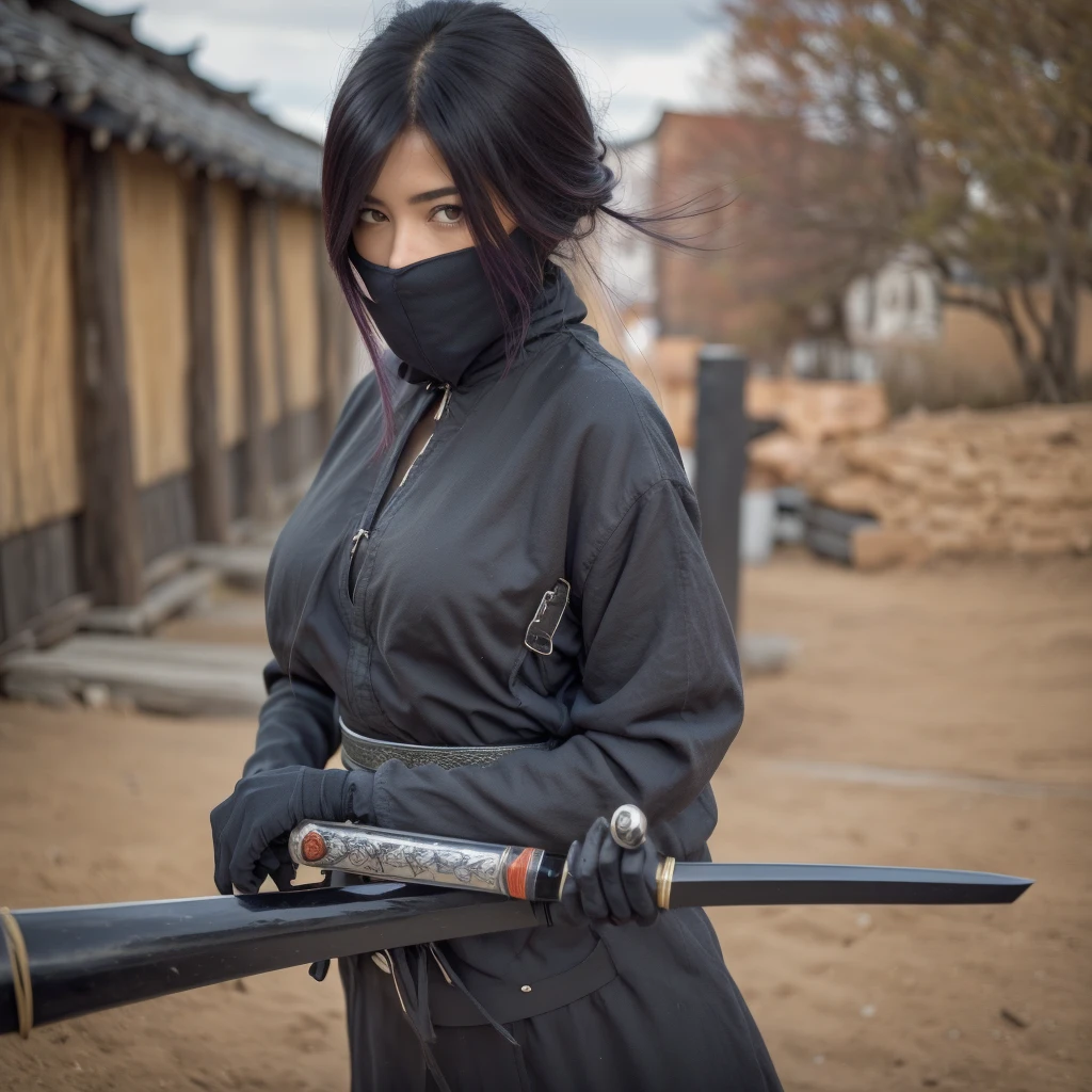 Anime Samurai girl with a sword wear's mask