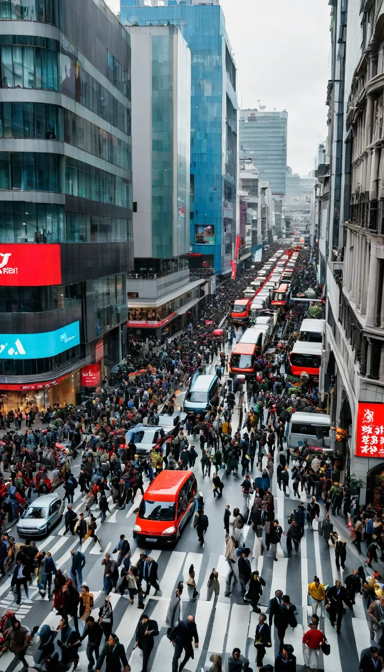 Visual: A busy street with people rushing.