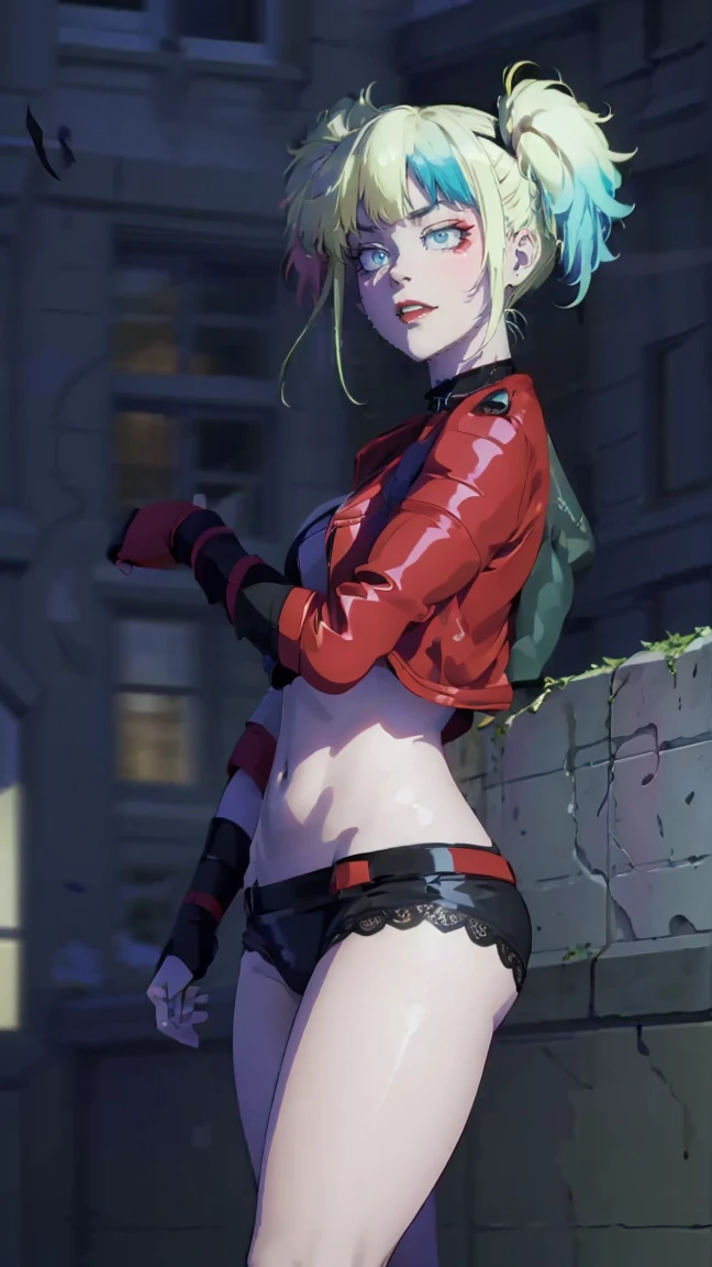 masterpiece, portrait of a girl, emphasis on the face, Best quality, super detailed, illustration, beautiful detailed eyes, full length, ((distant view, wide angle 1.31)), On the outside, Young woman, Harley Quinn, intricate design, complex shaped lace tights, two hair tails (blue and red tail), sexual, face to face, split, full length (full body 1.1.), very feminine, fighting stance, (masterpiece), magic photography, Spectacular lighting, photorealism, ultra detailed, intimate portrait composition, 1. 4,8 K UHD, aesthetic, CD., a high resolution, 8 K, Better lighting, Best shade, Ultra-HD, a high resolution, Sharp Focus, complex background, cinematic lighting, ((Landscape view)), 4K block, (Better lighting), ((cinematic lighting)),