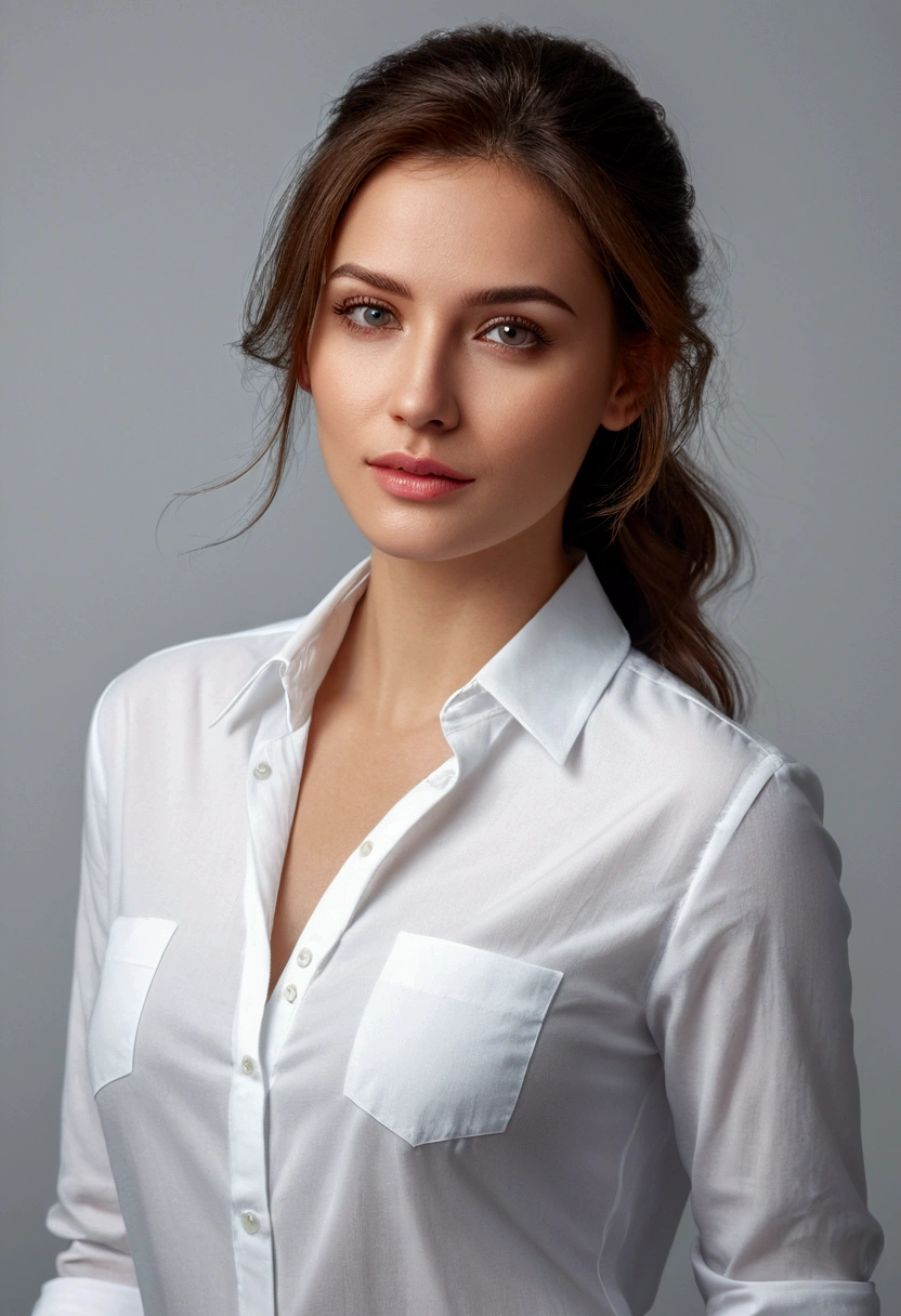 A pretty woman, dressed in white shirt, full body portrait, Pretty perfect face with perfect face, Hyperrealistic concept, 8k resolution, photography quality, posing for a photo, realistic photo,