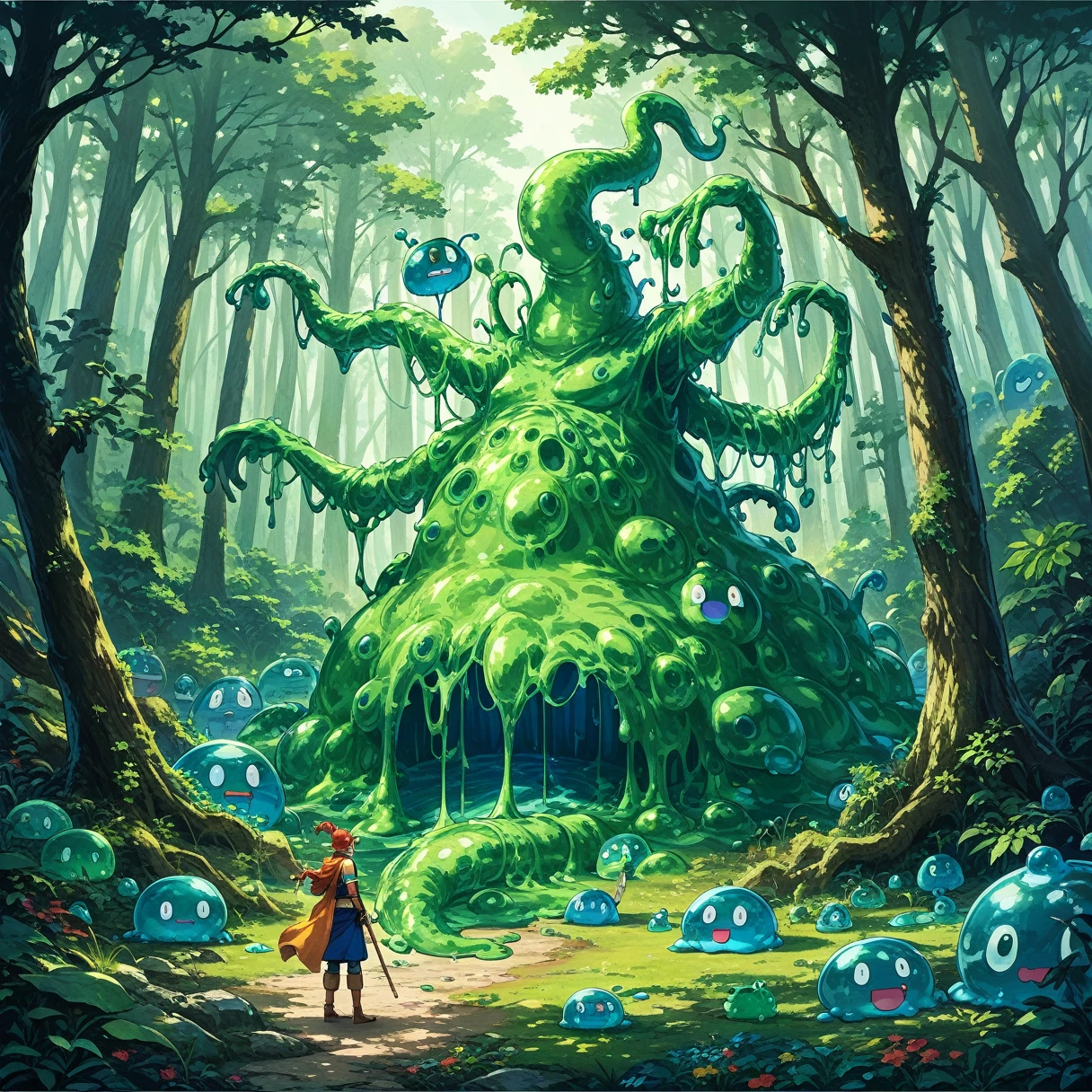 score_9,score_8_superior,score_7_superior,Highest quality,masterpiece,ssuperiorer detailed,Very detailed,full_body,zPisXL,(nature:1.1),(forest:1.1) break full_body.break, break king Slime,Slime (Dragon Quest),Crown,No humans,:is,