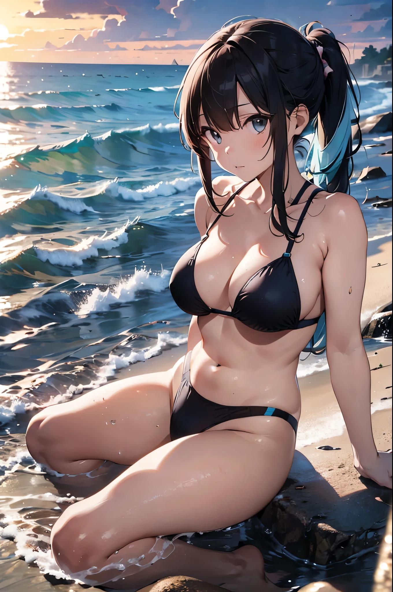High resolution,topless、
One beautiful young woman,Light blue hair、ponytail、
(Soft Saturation:1.3), (Fair skin:1.2),
(ultra-Detailed Background, Detailed Background), Bokeh,
break'Portrait of a smiling girl.,
When viewed from the front, The composition is symmetrical,
Looking straight at you with serious eyes,
break Swimwear, White Bikini, Center of chest,
Outdoor, Sea surface, null, sunlight,Summer beach, Sandy Beach,
Strong light, Front lighting,
(:1.3), (Cowboy Shot:1.2),
Front brake angle,
View your viewers,
Dynamic pose,
sitting on the beach
Seaweed、Seaweed、Seaweed、Seaweed、Seaweed、Seaweed、Seaweed、