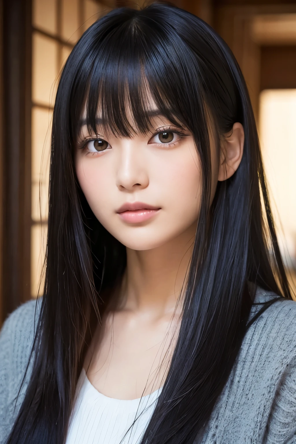 Japanese、Beauty、30th Generation、Black Hair、Highest quality、Slit eyes、sexy、adult、Long face、No bangs、Swept-back bangs、Long Hair、もっとLong Hair、Cool vibe、Bangs