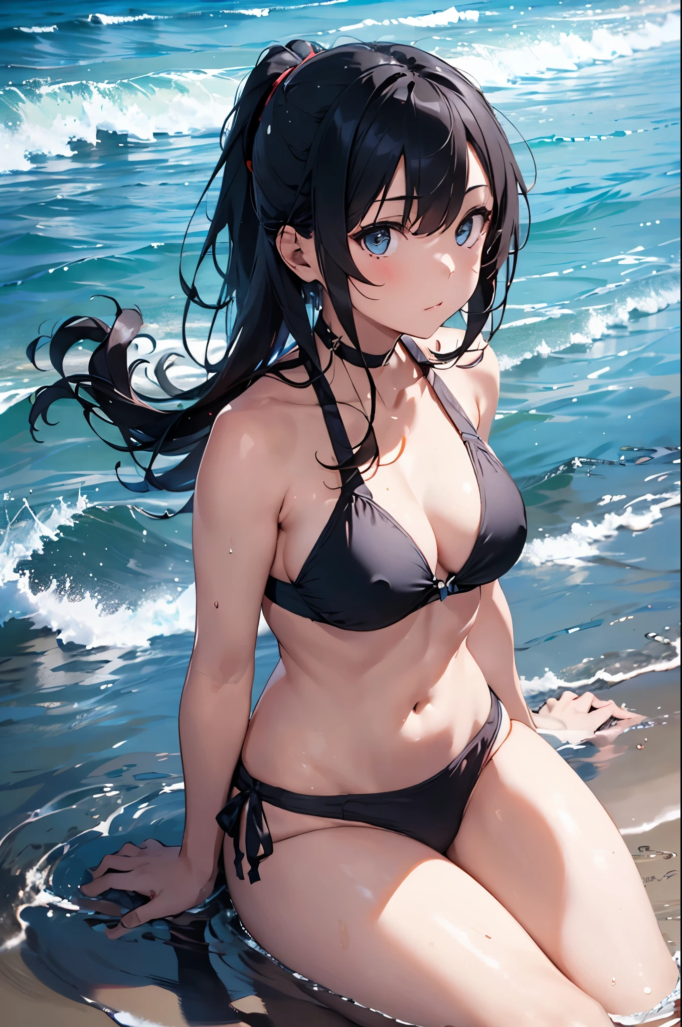 High resolution,topless、
One beautiful young woman,Light blue hair、ponytail、
(Soft Saturation:1.3), (Fair skin:1.2),
(ultra-Detailed Background, Detailed Background), Bokeh,
break&#39;Portrait of a smiling girl.,
When viewed from the front, The composition is symmetrical,
Looking straight at you with serious eyes,
break Swimwear, White Bikini, Center of chest, 
Outdoor, Sea surface, null, sunlight,Summer beach, Sandy Beach,
Strong light, Front lighting, 
(:1.3), (Cowboy Shot:1.2),
Front brake angle,
View your viewers,
Dynamic pose,
sitting on the beach

Seaweed、Seaweed、Seaweed、Seaweed、Seaweed、Seaweed、Seaweed、