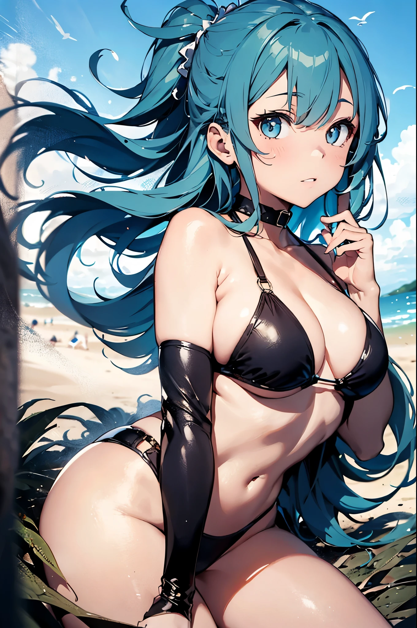 High resolution,topless、
One beautiful young woman,Light blue hair、ponytail、
(Soft Saturation:1.3), (Fair skin:1.2),
(ultra-Detailed Background, Detailed Background), Bokeh,
break'Portrait of a smiling girl.,
When viewed from the front, The composition is symmetrical,
Looking straight at you with serious eyes,
break Swimwear, White Bikini, Center of chest,
Outdoor, Sea surface, null, sunlight,Summer beach, Sandy Beach,
Strong light, Front lighting,
(:1.3), (Cowboy Shot:1.2),
Front brake angle,
View your viewers,
Dynamic pose,
sitting on the beach
Seaweed、Seaweed、Seaweed、Seaweed、Seaweed、Seaweed、Seaweed、