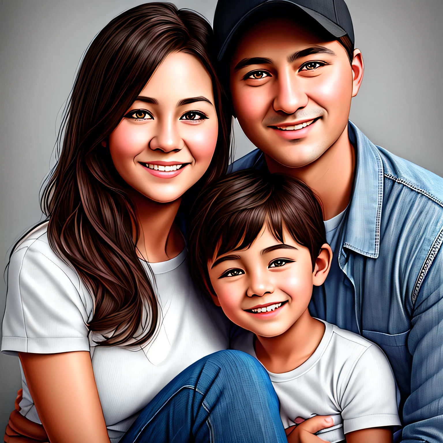 Mom and dad, big son, younger son