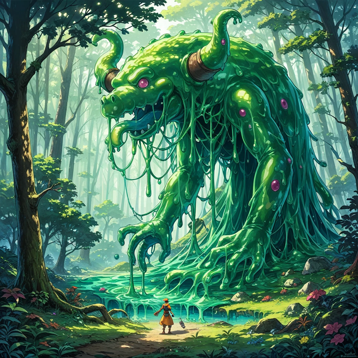score_9,score_8_superior,score_7_superior,Highest quality,masterpiece,ssuperiorer detailed,Very detailed,full_body,zPisXL,(nature:1.1),(forest:1.1) break full_body.break, break king Slime,Slime (Dragon Quest),Crown,No humans,:is,