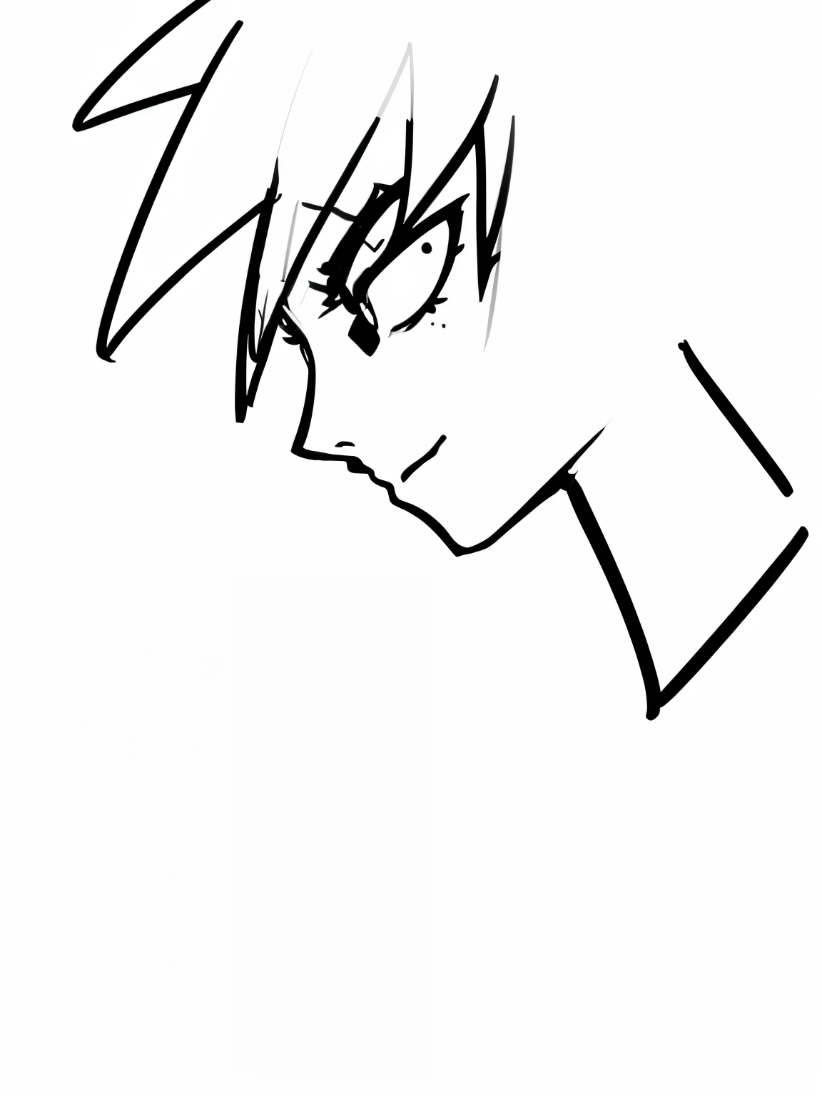 A closeup of a person holding a cell phone with a handwritten word, drawn in microsoft paint, clean anime outlines, Intense line art, thick line art, detailed anime face, sketchy art style, outlined!!!, drawn with a single line, line sketch!!, lineal simple, anime face, deep black line art, subtle anime style, outlined art