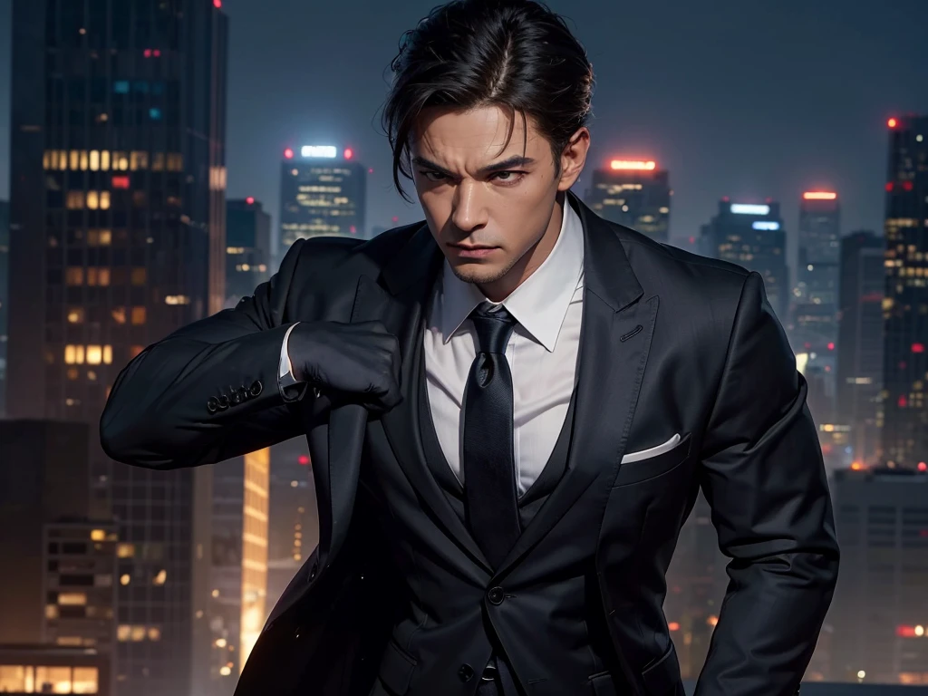 a powerful business executive, muscular,suit and tie, serious expression, confident pose, city skyline background, cinematic lighting, photorealistic, 8k, best quality, ultra-detailed, extremely detailed face and eyes, sharp focus, vivid colors, dramatic shadows