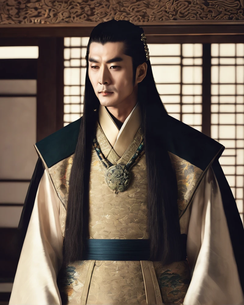 handsome emperor with long hair