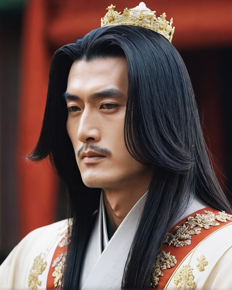 handsome emperor with long hair