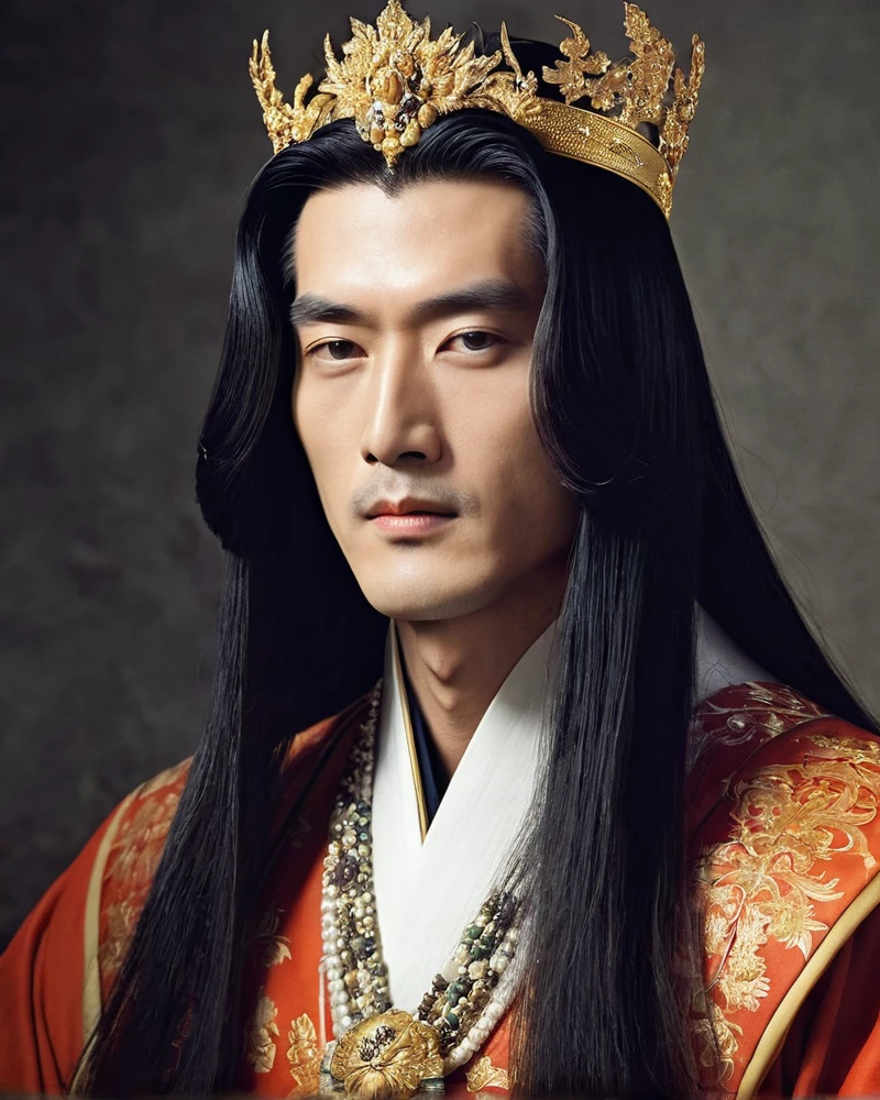 handsome emperor with long hair