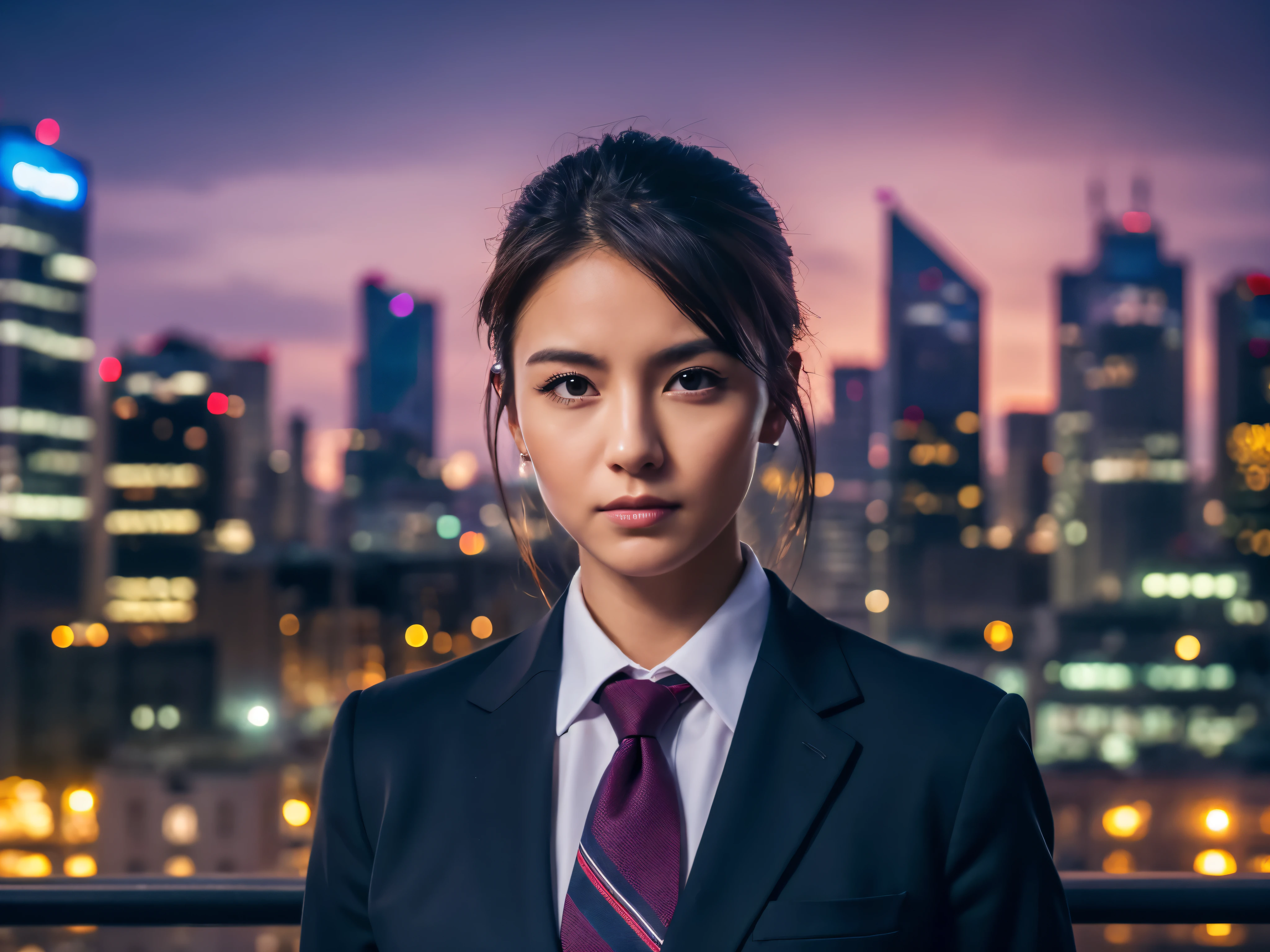 a powerful business executive, muscular,suit and tie, serious expression, confident pose, city skyline background, cinematic lighting, photorealistic, 8k, best quality, ultra-detailed, extremely detailed face and eyes, sharp focus, vivid colors, dramatic shadows