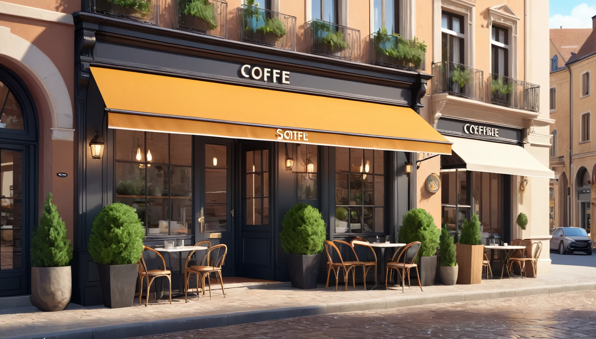 Cafe entrance,Daytime,Highest quality, 8k, High resolution, masterpiece:1.2, Very detailed, Realistic:1.37, High resolution, 超High resolution, Very detailed, Professional, Vibrant colors