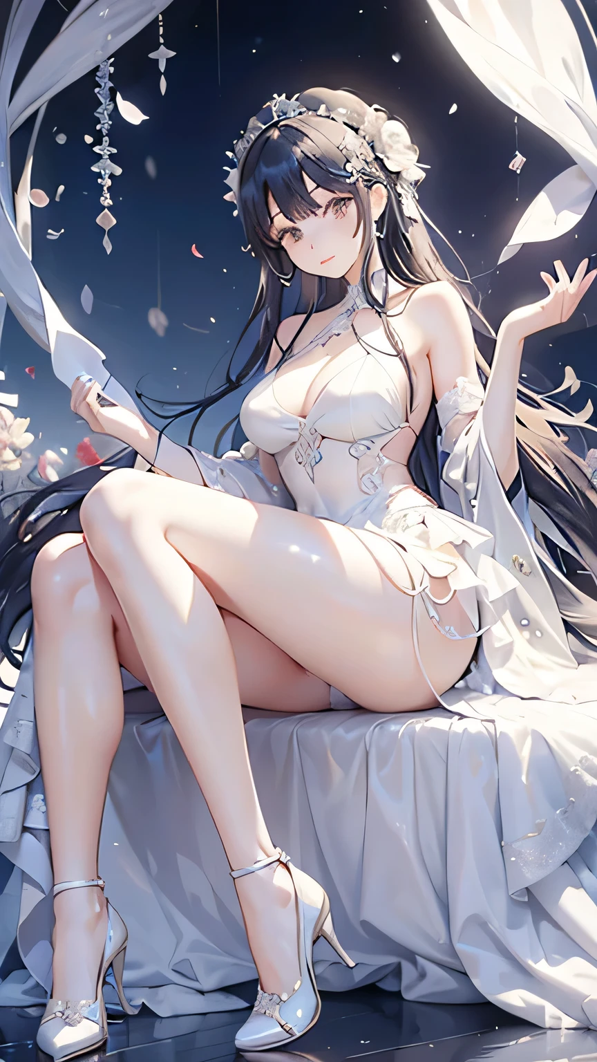Hips,Beautiful figure,Yao Yao,Fox Teacher,Water pearl wedding dress,Long hair,Added a little flexibility,Rich in layers,Soaked,Full, large,Long legs,Ring wreath