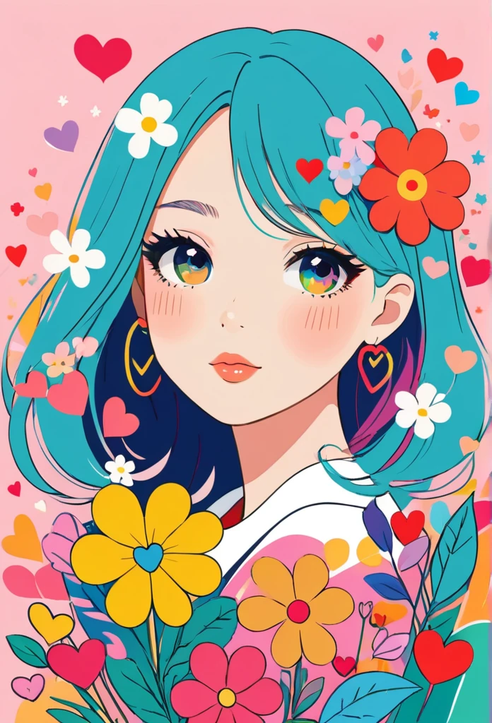 Mika Picazo Style, Simple line initials,Abstract art,Kawaii Design, The most beautiful girl of all time, Colorful Hearts, Colorful flowers,