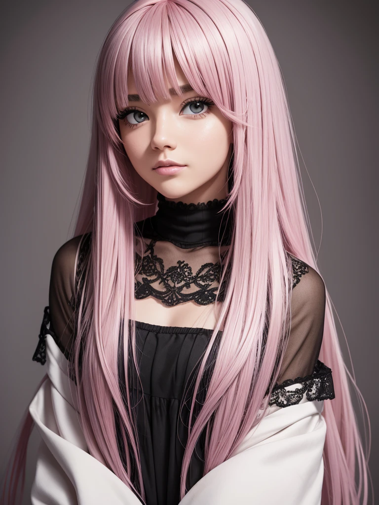 "Turn your ideas into a visual masterpiece with our AI platform. Our advanced technology allows you to create high-quality images with stunning detail, from long intricate hairs to the depth of brown eyes. Capture your unique style with pink hair and deep white Emo clothes, all on brilliant gradient backgrounds and LEDs to add edge. With RAW and film grain shooting 1.1, Your portrait photos will have an extremely realistic quality that will leave viewers in awe."