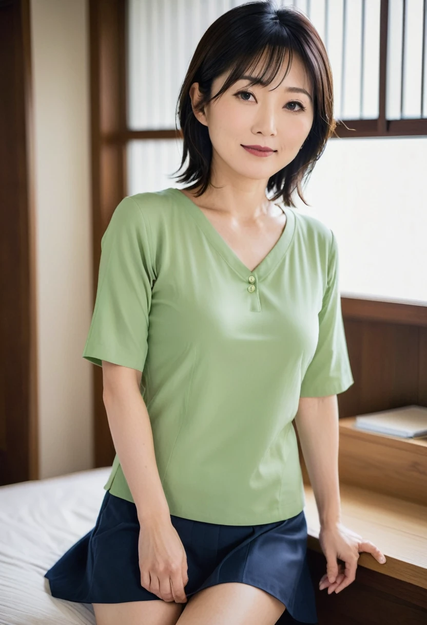 Japanese housewife in her 40s,Shortcuts,Flat Chest、Full body view