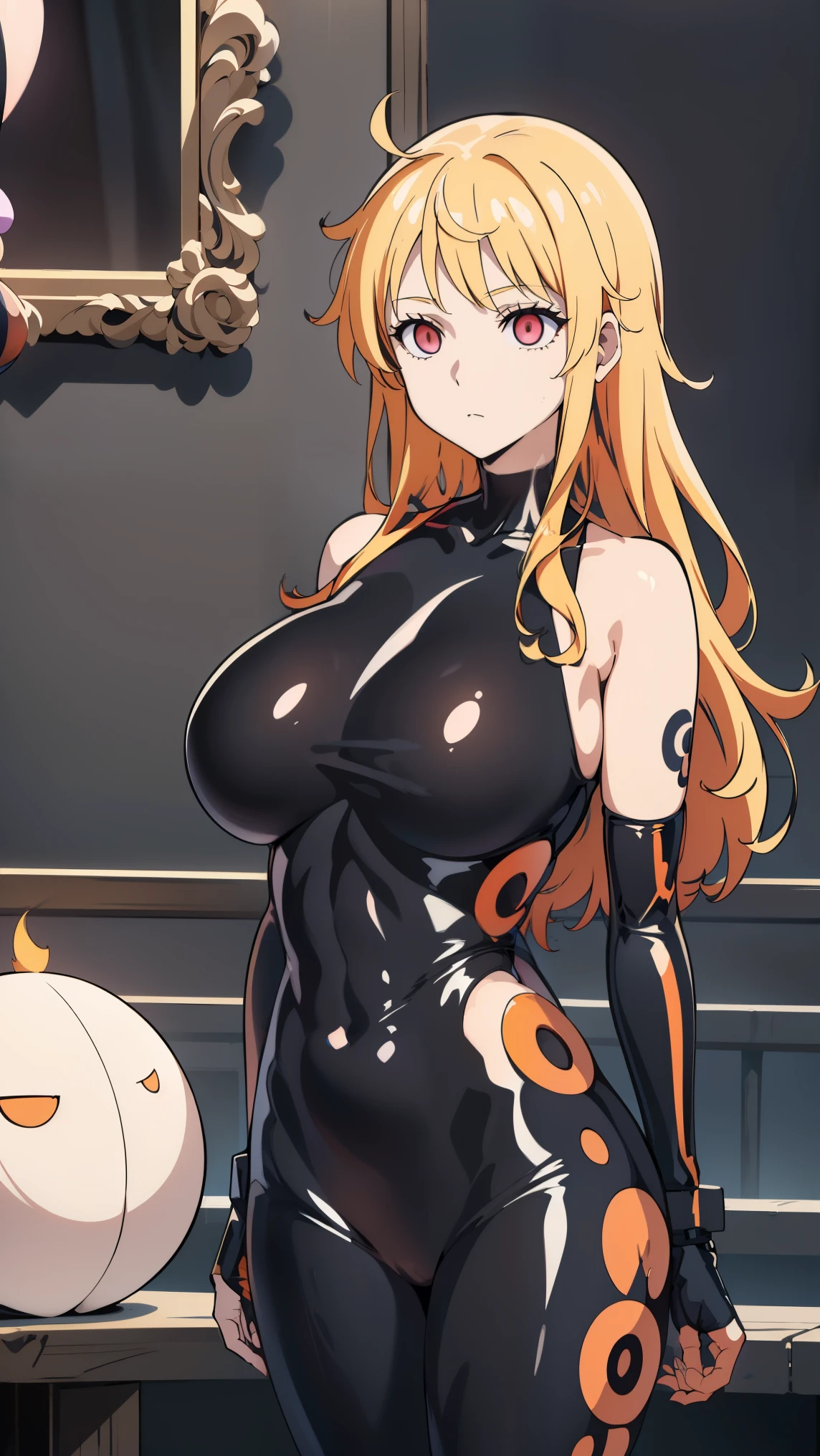  1 female,Browsing Caution, ((Attack, ダイNamiックポーズ)), Nami(ONEPIECE),Orange Hair,  (((Black latex tight bodysuit))),  clavicle, Hollow Eyes, ((big breasts 1.8)),((hypnotism,Mind control, Sharp eyes)),((With eyes wide open)),(The pupils constrict,Glowing purple eyes,Hollow Eyes), brainwashing,Hollow Eyes,(Expressionless, Emotional Removal), (Highest quality、4K、8k、High resolution、Must have:1.2)、Very detailed、(reality、reality、reality:1.37)、Ticker、Hyper HD、Studio Lighting、Ultra-precise Paint、Sharp focus、Physically Based Rendering、Very detailed、Professional specifications、Vibrancy and color、Blurred、Sports portrait、landscape、Horror Style、Anime Big Tits 、sf、photograph、Concept Artist、Five Fingers, Perfect body,  {{{masterpiece}}}, {{{Highest quality}}}, {{Very detailed}}, {shape}, {{Very delicate and beautiful}},Improved cost performance、All Roles,  