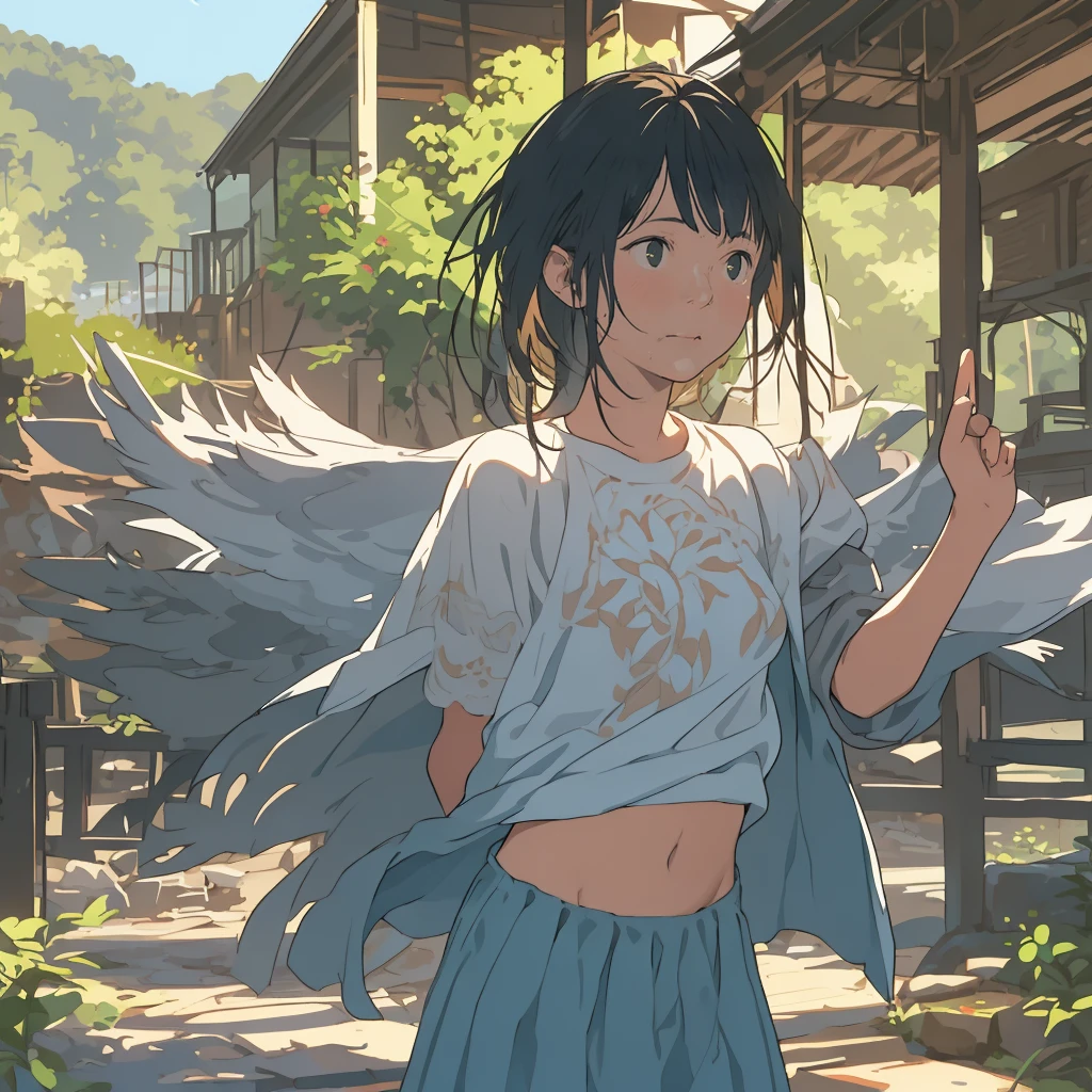 reasonable design, Clear lines, High Sharpness, (highest quality,8K,Perfect sharpness,Ultra fine,High resolution,masterpiece:1.2), Perfect Anatomy:1.5, Official Art, Illustrations that tell a story, (Whitish background:0. 9）、Body Positivity、More Mr.Physical expression、（Random and mischievous poses）、Perfect beauty、Perfect beautiful face、Strong winds、A rich expression、Dynamic composition、smile、Golden ratio composition、colorful、（Mr.Different angles and perspectives）、anime art、mini skirt、（Overcoming stereotypes）、 Glowing Skin、（Natural beauty）、smile、bangs、Straight Hair、（Soft and flowing hair）、（Rural Scenery）、（Nostalgic atmosphere）、Insert up to the thighs、（Playful and carefree）、（More Mr.Ethnic characters）、（innocent attitude）、（Sunny atmosphere）、Skirt flipped up、（Bright colors）、Belly button exposed、Beautiful Eyes、A skirt fluttering in the wind、Put it in to your feet、Some composition patterns、sensuous、Geometric pattern、emotional、Symposium cover、