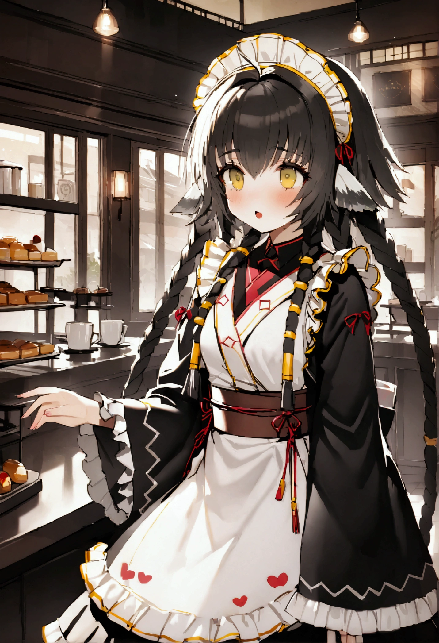 NSFW,masterpiece,Highest quality,High resolution,Very detailed,anju \(utawarerumono\),anju_maid,(Maid clothes),Luxurious coffee shop,Serve customers