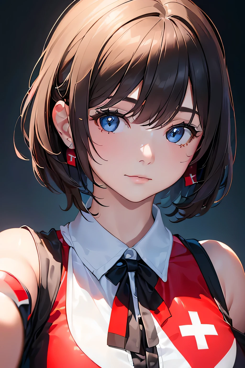 (((Outfit inspired by the Swiss flag:1.3))),(((Woman in men's clothing:1.3))),(masterpiece,Highest quality,Ultra-high resolution output images,Write boundary depth,Intricate details,Adding dimension to your subject with the contrast of light and shadow,Anatomically correct facial structure),(Picture Mode Ultra HD,)