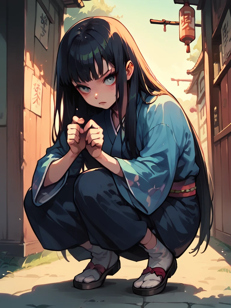 score_9, score_8_up, score_7_up, score_6_up, 1girl, kid, long hair, g4n1m3, smooth anime, squatting pose, wearing kimono