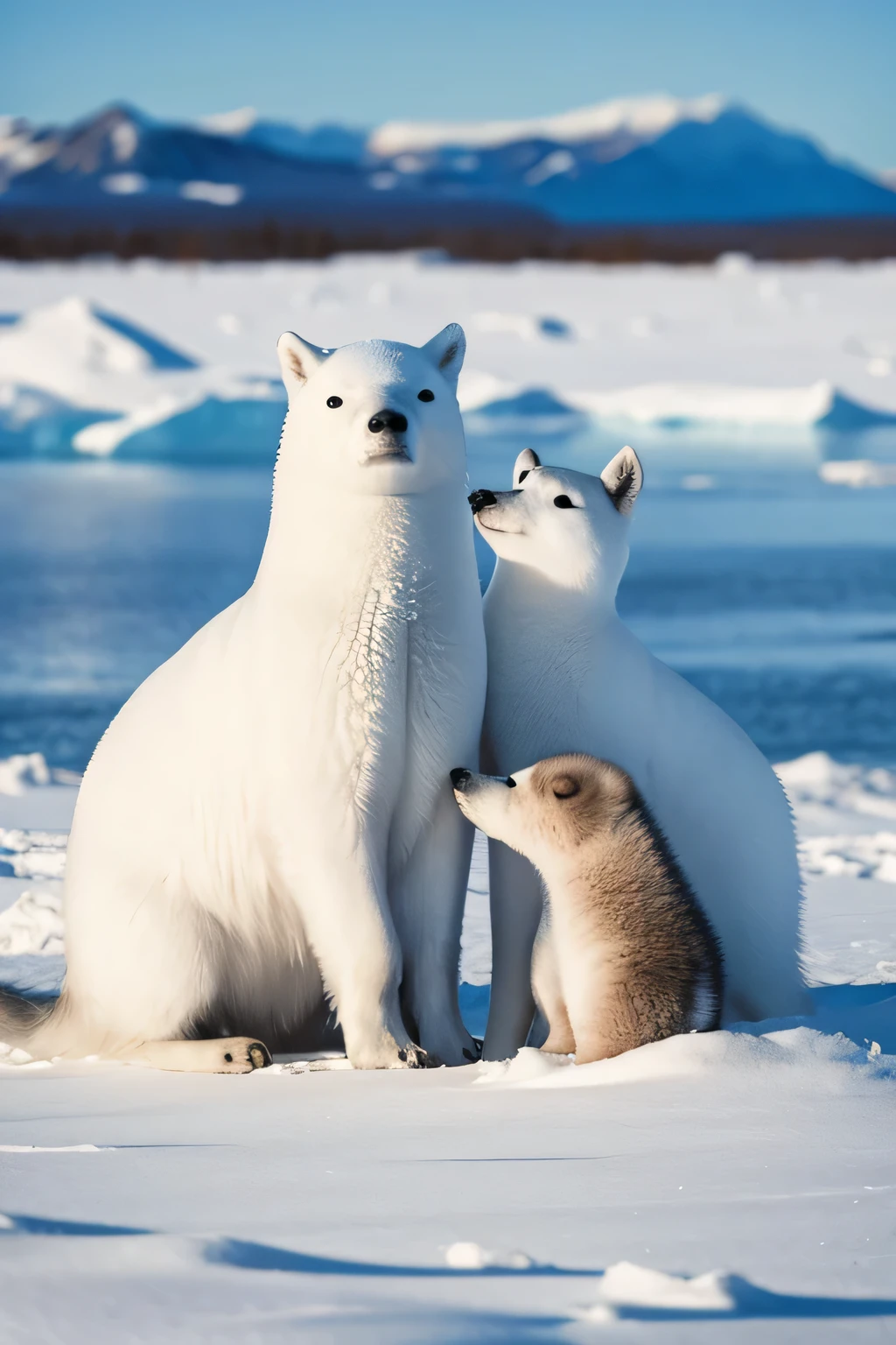 Arctic animals living together as a family