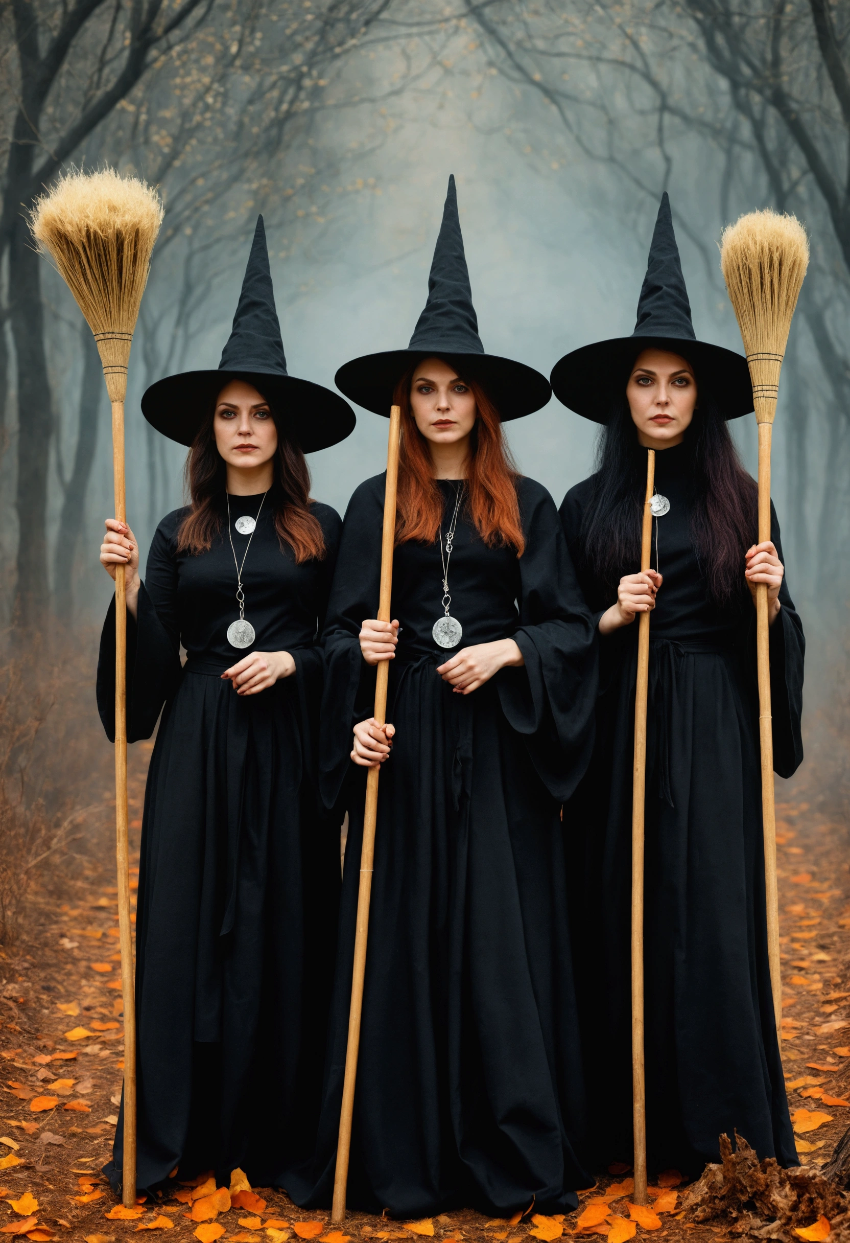 painting of witches with their Brooms and Sabbats contemporary practices of neopaganism.