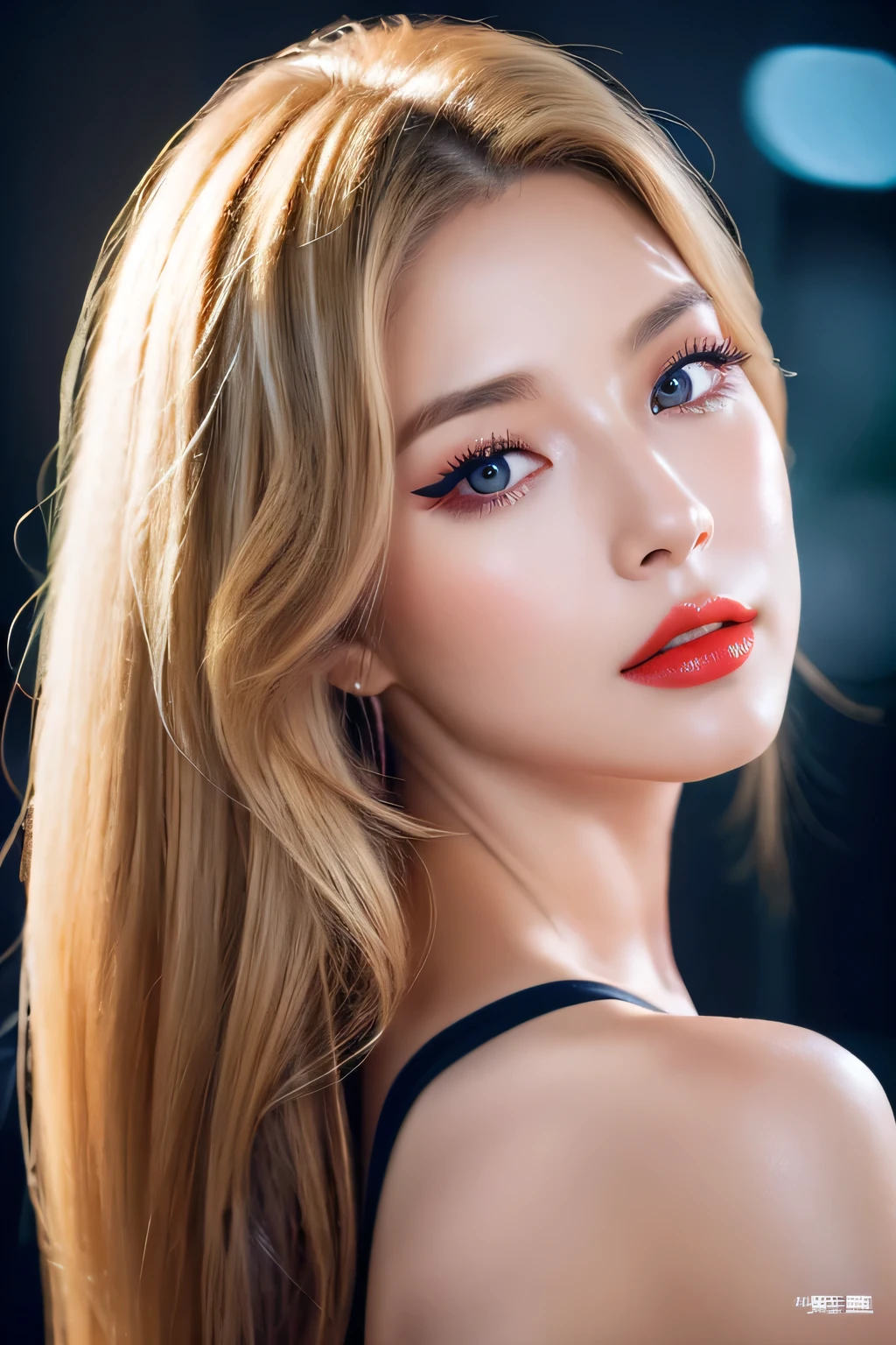 An unparalleled masterpiece, Ultra-realistic 8K CG, Perfect artwork, ((Image of a perfect woman)), Mature Woman, Tight waist, charm, clean, Beautiful Face, {Very delicate and beautiful girl} , 8k wallpaper, {{{masterpiece}} }, 1 girl, bionde, Blue eyes, American Drama「Charlie's Angels」、Long Hair, Red lips,double eyelid、I'Apply mascara、 alone, (Glowing Skin),photo shoot on the beach、Wearing a red bikini、Pose like a model、The sea of Shikanoshima、early summer sea、