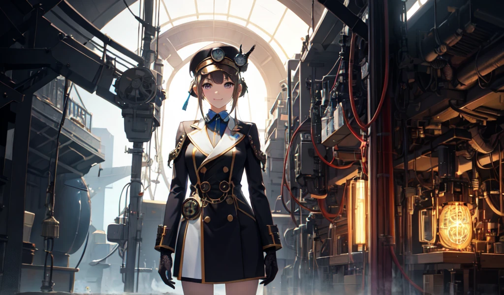 masterpiece、High resolution、Very detailed、Real Stick、girl、slight smile
(Comic book style),(Line art_anime),(Cowboy Shot, Highest quality, ),(Photo by Laura Budd:1.2),(Laura Add details:1.0),8k, Flat Color:0.8,1 girl,smile、(Highly decorative and complex mechanical steampunk fashion, Lace flare dolphin hat、Goggles 1.5、machinery background、Gear background、Complex mechanized steampunk factory、1.5)

