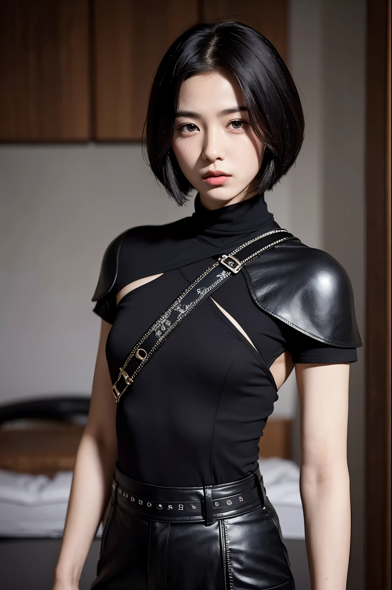 8k、alone、A 16-year-old androgynous beauty,Super Beauty(Like the real thing),Iris,super beautiful teenager,Black short bob hair,Black and red samurai armor,Black trousers(Devil&#39;s Crest),Golden decoration,A long and large Japanese sword,Demon Slayer: Androgynous Beauty,What&#39;s left behind,A wonderful work of art、Wind effects:1.9、Cloud Effect:1.2、Full Rendering、Caustic soda coating、Unreal Engine、1 Japanese sword,Innocent look,Cool androgynous beauty,Ultra-high resolution,super 超Realistic Skin,Ultra-precise hand-crafted detailing,１Japanese sword and book,smile,Battle Scenes,Action Scenes,Action pose,Fighting Style,Photorealistic RAW photos of the highest quality。Backlight, Cinema Lighting, Film Grain, to be born, 50mm lens, Nikon D850,Realistic Skin,Fantasy art,Character Art,Ultra-high resolution,Muscular and slim body,Muscular and lean lower body,Precise facial details,What&#39;s left behind,Perfect hands,Cool androgynous handsome beauty,landscape,Red Gauntlet(Devil&#39;s Crest),Red shoulder blade(Devil&#39;s Crest),A lot of thick red smoke(largely),Ultra-realistic smoke,Extremely ripped abs,Muscular Beauty,
