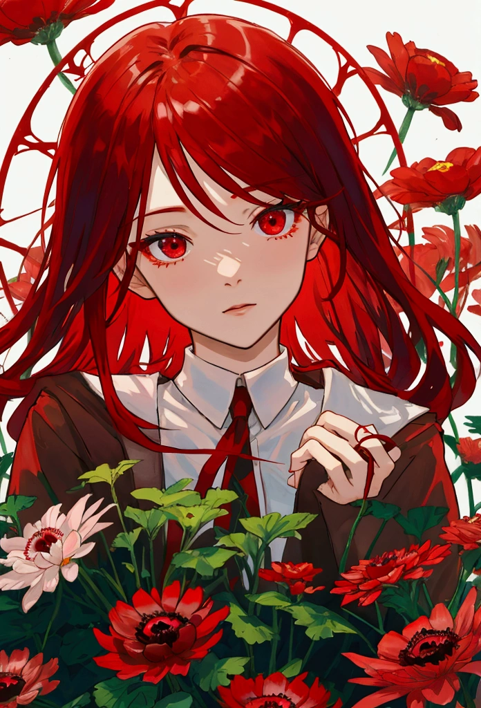 Red anemone、Flower Field、male、Red hair、Red Eye、ephemeral